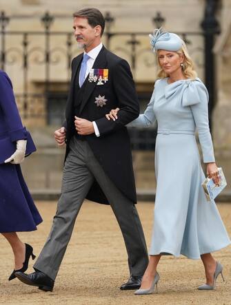 Pavlos, Crown Prince of Greece and Marie-Chantal, Crown Princess of Greece arriving at Westminster Abbey, London, ahead of the coronation of King Charles III and Queen Camilla on Saturday. Picture date: Saturday May 6, 2023.