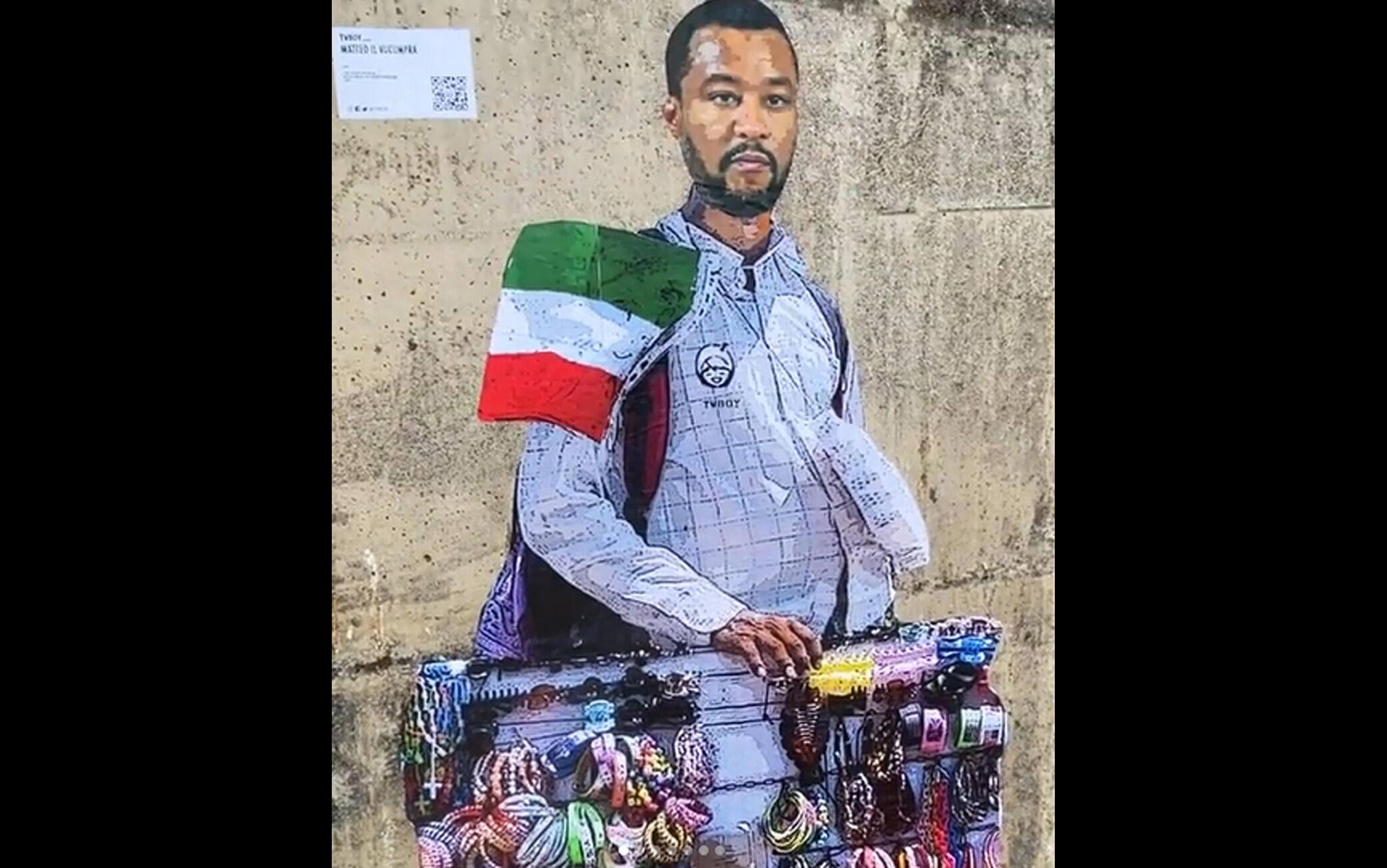 Una foto da Istagram del murales "Matteo il vu cumprà" nuova opera d TVBoy, pseudonimo di Salvatore Benintende, un artista italiano, Taormina, 4 agosto 2021. “A distanza di due anni dal danneggiamento da parte di un esponente della Lega dell’opera dedicata alla capitana Carola Rackete- scrive TVBoy sul suo sito- una nuova provocazione nei confronti del leader della Lega, Matteo Salvini che, in queste ore, è ritornato sul tema degli sbarchi parlando sui suoi canali social delle oltre 800 persone presenti a bordo della Ocean Viking e della Sea Watch 3, legittimando ancora una volta il suo operato da Ministro. ANSA +++ ATTENZIONE LA FOTO NON PUO? ESSERE PUBBLICATA O RIPRODOTTA SENZA L?AUTORIZZAZIONE DELLA FONTE DI ORIGINE CUI SI RINVIA +++ ++ HO - NO SALES, EDITORIAL USE ONLY ++