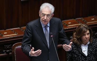 Un momento dell'intervento del presidente del Consiglio dimissionario Mario Monti nell'aula della Camera, 27 marzo 2013.
ANSA/ALESSANDRO DI MEO