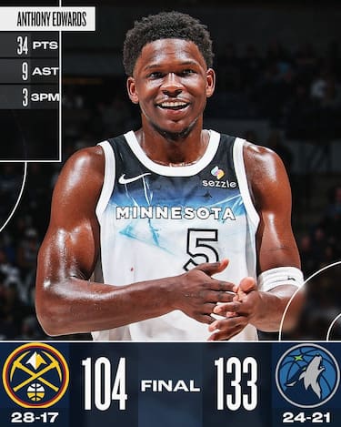 MINNESOTA TIMBERWOLVES-DENVER NUGGETS 133-104