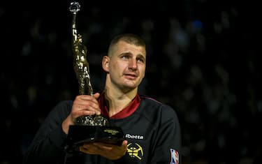 DENVER, CO - MAY 14: Nikola Jokic (15) of the Denver Nuggets is awarded the Michael Jordan Kia MVP award before the first quarter against the Minnesota Timberwolves at Ball Arena in Denver on Tuesday, May 14, 2024. (Photo by AAron Ontiveroz/The Denver Post)