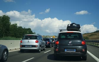 A 16 - autostrada Napoli - Bari - motorway, Italy - intense traffic