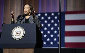 US Vice President Kamala Harris speaks at Bowie State University in Bowie, Maryland, US, on Wednesday, Feb. 22, 2023. Harris announced people buying their first home can be eligible to receive some relief from mortgage insurance costs under a program that was unveiled today. Photographer: Sarah Silbiger/Bloomberg