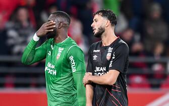 03 Montassar TALBI (fcl) during the Ligue 1 Uber Eats match between Stade de Reims and Football Club de Lorient at Stade Auguste Delaune on October 28, 2023 in Reims, France. (Photo by Philippe Lecoeur/FEP/Icon Sport/Sipa USA)