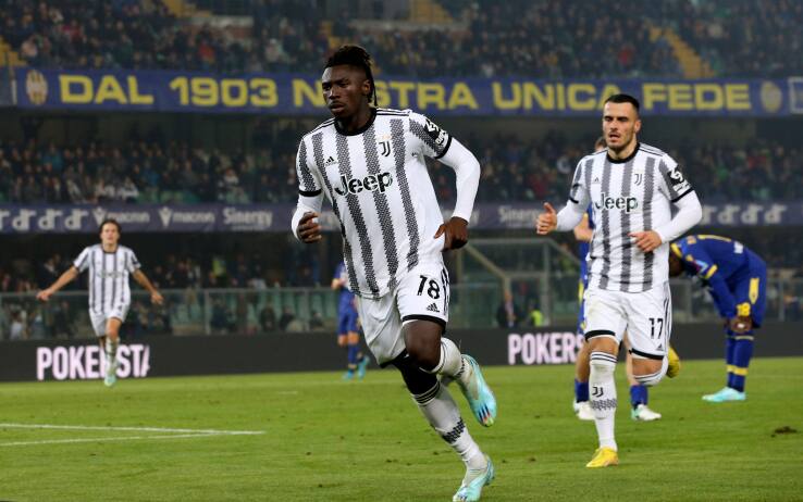 Kean esulta dopo il gol contro il Verona