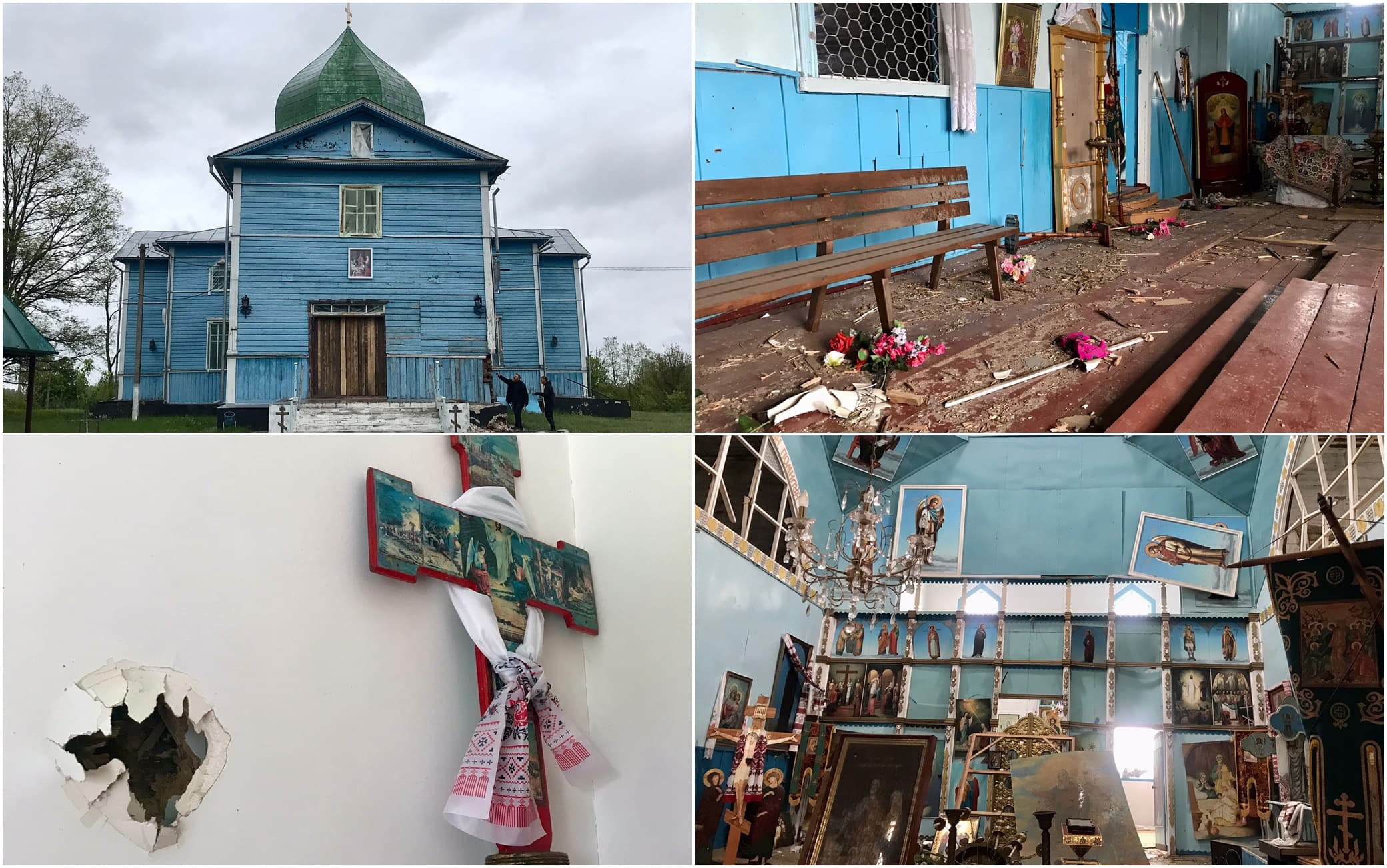 La chiesa distrutta nel villaggio di Peremoha, in Ucraina