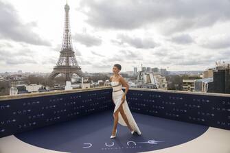 PARIS, FRANCE - FEBRUARY 12: Zendaya Coleman attends the "Dune 2" Photocall at Shangri La Hotel on February 12, 2024 in Paris, France. (Photo by Marc Piasecki/Getty Images)