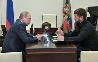 epa07807984 Russian President Vladimir Putin (L) meets with head of the Chechen Republic Ramzan Kadyrov (R) at the Novo-Ogaryovo state residence outside Moscow, Russia, 31 August 2019.  EPA/ALEKSEY NIKOLSKYI/SPUTNIK/KREMLIN POOL MANDATORY CREDIT