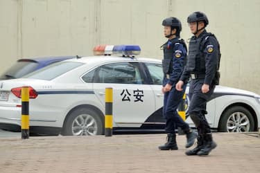 YANTAI, CHINA - MARCH 5, 2024 - Police officers are on duty on a street in Yantai, East China's Shandong province, March 5, 2024. (Photo credit should read CFOTO/Future Publishing via Getty Images)