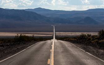 Death Valley, CA - July 16:  A view of HWY 190 to Death Valley National Park, on Sunday, July 16, 2023, in Death Valley, CA. The heat is extremely high here this afternoon.   (Francine Orr / Los Angeles Times)