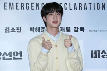 SEOUL, SOUTH KOREA - JULY 25: Jin of boy band BTS attends during the 'Emergency Declaration' VIP Screening at COEX Mega Box on July 25, 2022 in Seoul, South Korea. The film will open on August 03, in South Korea. (Photo by Han Myung-Gu/WireImage)