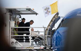 GMG: Papa Francesco in partenza da Fiumicino per Lisbona. Fiumicino, 2 Agosto 2023. ANSA/TELENEWS