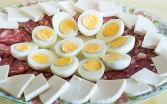 Neapolitan easter refreshment with eggs and salami
