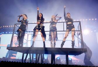 INDIO, CALIFORNIA - APRIL 15: (L-R) Jennie, Jisoo, RosÃ©, and Lisa of BLACKPINK perform at the Coachella Stage during the 2023 Coachella Valley Music and Arts Festival on April 15, 2023 in Indio, California. (Photo by Frazer Harrison/Getty Images for Coachella)