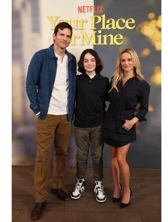 Ashton Kutcher (“Peter”), Reese Witherspoon (“Debbie” & Producer), Wesley Kimmel (“Jack”), YOUR PLACE OR MINE, Photo Call, Los Angeles, CA, USA - 30 Jan 2023. Cr. Eric Charbonneau for Netflix
