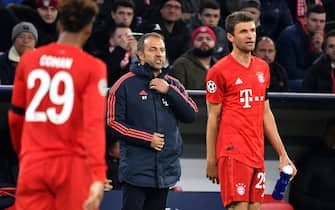 FC Bayern München-Olympiacos FC (Piraeus) 2-0, Football Champions League, Group B, Group Stage, 4.matchday, 06.11..2019. Hans Dieter Flick (Hansi, coach Bayern Munich) watches the action. ALLIANZAREN A. DFL REGULATION PROHIBIT ANY USE OF PHOTOGRAPHS AS IMAGE SEQUENCES AND / OR QUASI VIDEO. | usage worldwide