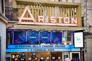 The outside of the Ariston Theater on occasion of the 72 Sanremo Festival 2022. Sanremo (Italy), January 31th, 2022 (Photo by Marco Piraccini/Mondadori Portfolio via Getty Images)