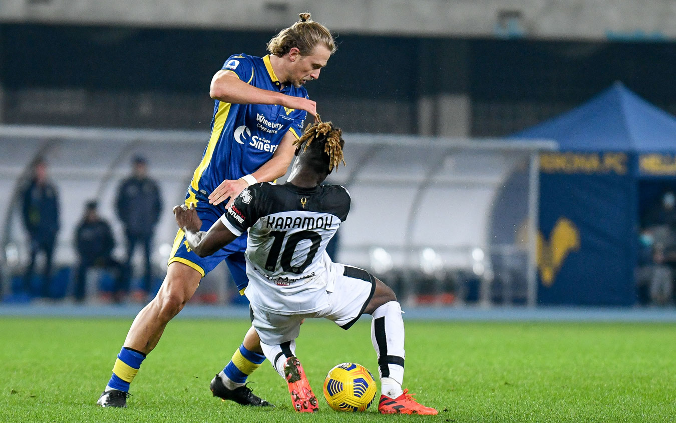 Foul of Antonin Barak (Hellas Verona) on Yann Karamoh (Parma)
