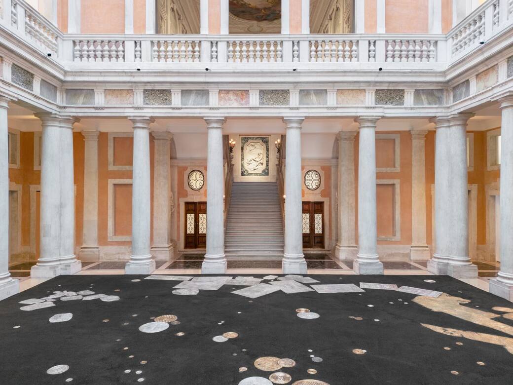 Tatiana Trouvé​, Hors-sol, 2025, Collection of the artist © Tatiana Trouvé, by SIAE 2025. Installation view, “Tatiana Trouvé. The strange Life of Things”, 2025, Palazzo Grassi, Venezia. Ph. Marco Cappelletti and Giuseppe Miotto / Marco Cappelletti Studio 