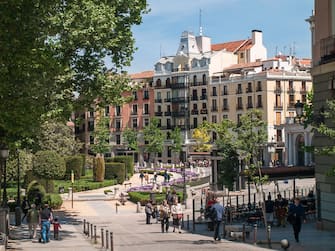 A view of the Plaza de oriente square from a side with it is one of the most famous in Madrid.