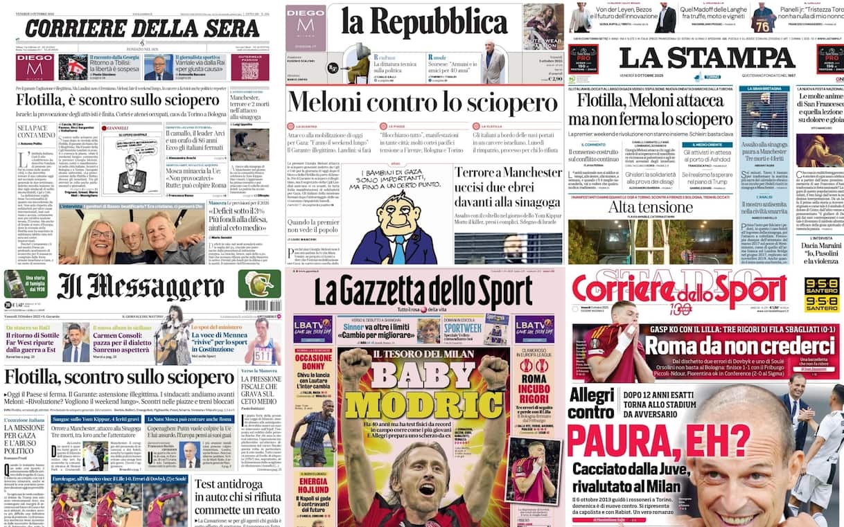 le prime pagine dei quotidiani di oggi 3 ottobre la rassegna stampa