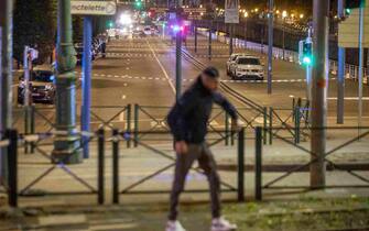 Illustration picture shows the police perimeter at the site of a shooting incident in the Ieperlaan - Boulevard d'Ypres, Brussels, Monday 16 October 2023.
BELGA PHOTO HATIM KAGHAT (Photo by HATIM KAGHAT / BELGA MAG / Belga via AFP) (Photo by HATIM KAGHAT/BELGA MAG/AFP via Getty Images)