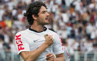 Pato (C) of Corinthians celebrates after his first goal against Oeste during their Paulista championship football match at Pacaembu stadium in Sao Paulo, Brazil on February 3, 2013. AFP PHOTO/Yasuyoshi CHIBA        (Photo credit should read YASUYOSHI CHIBA/AFP via Getty Images)