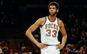 MILWAUKEE - 1971:  Kareem Abdul-Jabbar #33 of Milwaukee Bucks looks on during a game circa 1971  at the MECCA Arena in Milwaukee, Wisconsin. NOTE TO USER: User expressly acknowledges that, by downloading and or using this photograph, User is consenting to the terms and conditions of the Getty Images License agreement. Mandatory Copyright Notice: Copyright 1971 NBAE (Photo by Vernon Biever/NBAE via Getty Images)
