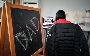 Children from a large family are in distance learning (DAD, 'didattica a distanza') amid the Covid-19 Coronavirus pandemic, in Milan, Italy, 05 March 2021. ANSA/ ANDREA FASANI