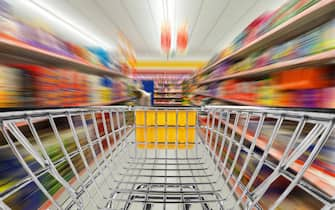 fast shopping cart in supermarket