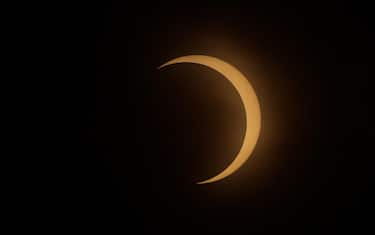 epa10919445 The annular solar eclipse as observed from the province of Cocle, Panama, 14 October 2023. An annular solar eclipse crossed America from North to South on 14 October.  EPA/Bienvenido Velasco