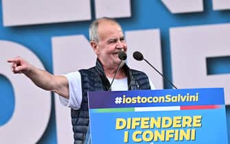 Minister for regional affair and autonomies, Roberto Calderoli, during traditional Lega party rally in Pontida (Bergamo), 6 October 2024. 
ANSA/MICHELE MARAVIGLIA