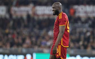 Romelu Lukaku of Roma smiles during the UEFA Europa League play off second leg soccer match between AS Roma and Feyenoord at Stadio Olimpico in Rome, Italy, 22 February 2024. ANSA/FEDERICO PROIETTI