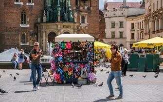 una piazza di Cracovia, Polonia