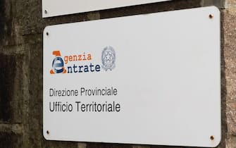 Carrara, Italy - February 20, 2024 - Sign at the entrance to Italian Revenue Agency (Agenzia delle Entrate)
