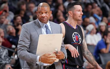 SACRAMENTO, CA - NOVEMBER 18: Head Coach Doc Rivers of the Los Angeles Clippers coaches J.J. Redick #4 against the Sacramento Kings on November 18, 2016 at Golden 1 Center in Sacramento, California. NOTE TO USER: User expressly acknowledges and agrees that, by downloading and or using this photograph, User is consenting to the terms and conditions of the Getty Images Agreement. Mandatory Copyright Notice: Copyright 2016 NBAE (Photo by Rocky Widner/NBAE via Getty Images)