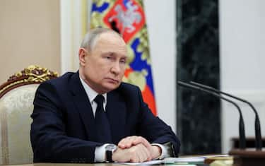 RUSSIA, MOSCOW - MARCH 25, 2023: Russia's President Vladimir Putin attends a meeting with Transport Minister Vitaly Savelyev at the Moscow Kremlin. Gavriil Grigorov/Russian Presidential Press and Information Office/TASS/Sipa USA