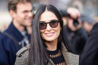 PARIS, FRANCE - FEBRUARY 25: Demi Moore wears sunglasses, outside Dior, during Paris Fashion Week - Womenswear Fall/Winter 2020/2021, on February 25, 2020 in Paris, France. (Photo by Edward Berthelot/Getty Images)