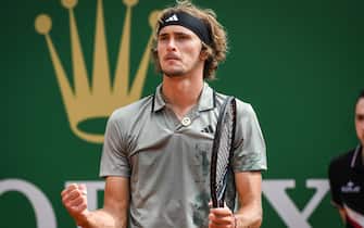Alexander ZVEREV of Germany celebrates his point during the Rolex Monte-Carlo, ATP Masters 1000 tennis event on April 12, 2023 at Monte-Carlo Country Club in Roquebrune Cap Martin, France - Photo: Matthieu Mirville/DPPI/LiveMedia