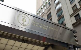 Sign with logo on the facade of the Memorial Sloan Kettering cancer center in Manhattan, New York City, New York, among the top cancer hospitals in the world, September 14, 2017. (Photo by Smith Collection/Gado/Getty Images)