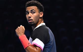 Arthur Fils (FRA) during his thirdround match at the 2023 NextGen ATP Finals in Jeddah, Saudi Arabia, on November 30, 2023. Photo by Corinne Dubreuil/ABACAPRESS.COM