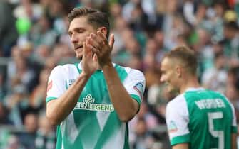 epa10612502 Bremen's Jens Stage reacts during the German Bundesliga soccer match between SV Werder Bremen and FC Bayern Munich in Bremen, Germany, 06 May 2023.  EPA/FOCKE STRANGMANN ATTENTION: The DFL regulations prohibit any use of photographs as image sequences and/or quasi-video.