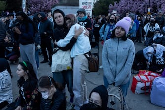 NEW YORK, NEW YORK - APRIL 23: Jews and supporters hold a Passover Seder to protest the war in Gaza on April 23, 2024 in the Brooklyn borough of New York City. The event, which resulted in dozens of arrests, was held blocks from the residence of U.S. Sen. Chuck Schumer (D-NY). Schumer is a longtime supporter of Israel but has recently criticized President Benjamin Netanyahu for Israel's conduct in the war. (Photo by Andrew Lichtenstein/Corbis via Getty Images)