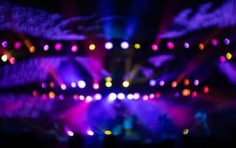 Defocused stage lights on concert stage