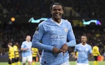 epa10939309 Manchester City's Manuel Akanji celebrates scoring the 1-0 goal during the UEFA Champions League group G soccer match between BSC Young Boys and Manchester City, in Bern, Switzerland, 25 October 2023.  EPA/ANTHONY ANEX