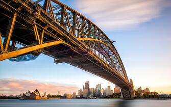 Sydney CBD, Sydney Opera House and Harbour Bridge during golden hour