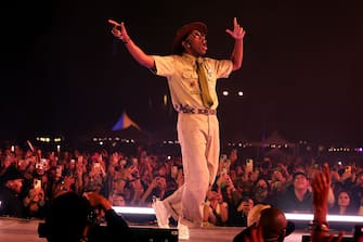 INDIO, CALIFORNIA - APRIL 13: (FOR EDITORIAL USE ONLY) Tyler, the Creator performs at the Coachella Stage during the 2024 Coachella Valley Music and Arts Festival at Empire Polo Club on April 13, 2024 in Indio, California. (Photo by Arturo Holmes/Getty Images for Coachella)
