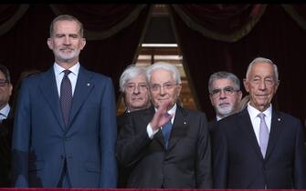 A handout photo made available by the Quirinal Press Office, shows Italian President, Sergio Mattarella (C), King of Spain Philip VI (L), and President of Portugal, Marcelo Rebelo de Sousa (R), during their visit to Palermo, Italy, 27 June 2023. On 27 June they will participate in a symposium Cotec..ANSA/PAOLO GIANDOTTI / QUIRINALE PALACE / HANDOUT HANDOUT EDITORIAL USE ONLY/NO SALES NPK