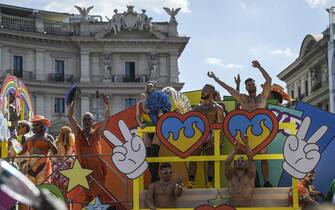 Members and supporters of the lesbian, gay, bisexual and transgender (LGBT) community take part in the Pride parade in Rome, Italy, 11 June 2022. ANSA/RICCARDO ANTIMIANI