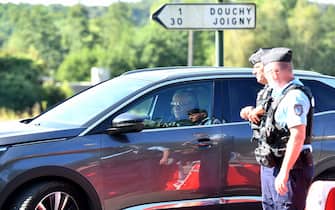 Former bishop Jean-Michel Di Falco arrives to lead a private funeral service for late French actor Alain Delon in Douchy, central France, on August 24, 2024. French film legend Alain Delon has died at the age of 88, his three children told AFP in a statement on August 18, 2024, following a battle with ill health. Photo by Florian Poitout/ABACAPRESS.COM